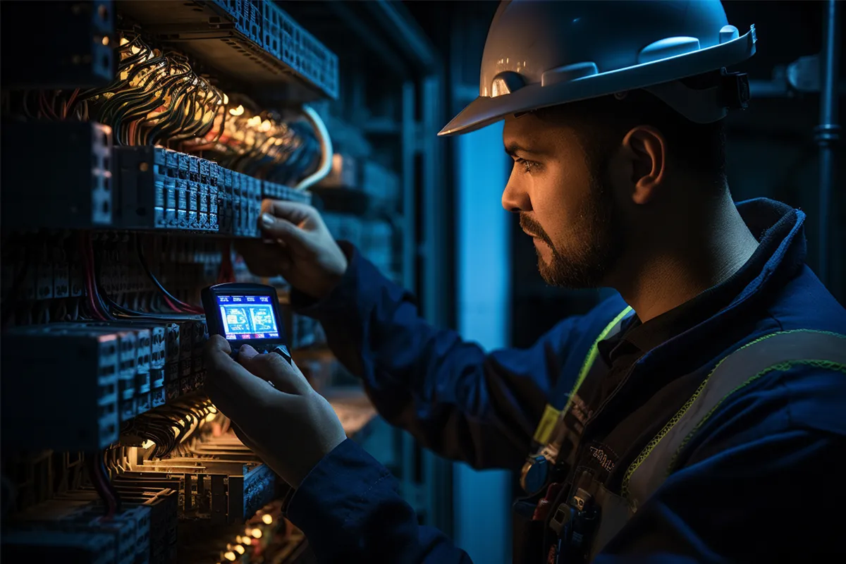 Electric engineer working on junction box